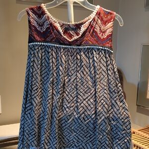 THML Navy And Burgundy Sleeveless Top With Crochet Detail. Size Large